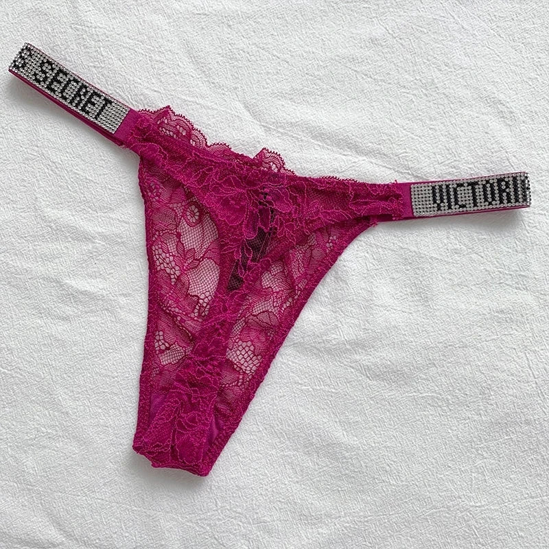 Nueva lencería Sexy rosa de marca, ropa interior íntima femenina, bragas para mujer, sujetador con letras de diamantes de imitación, breve cómodo YUNO STUDIOS