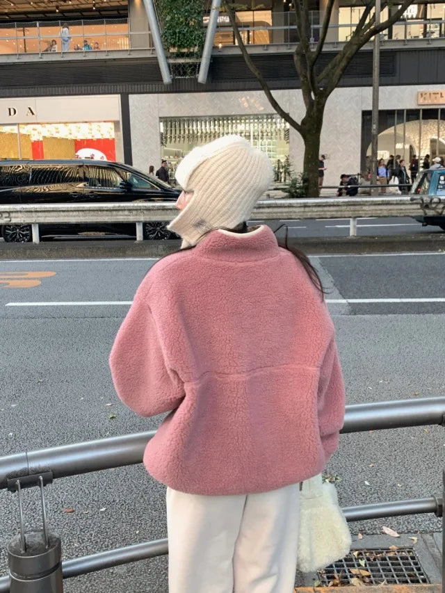 Suda de Terciopelo de Cordero para Mujer, Estilo Hoado y Casual, Cuello Alto, Abrigo Cálido de Manga Larga, Versión Cor... YUNO STUDIOS