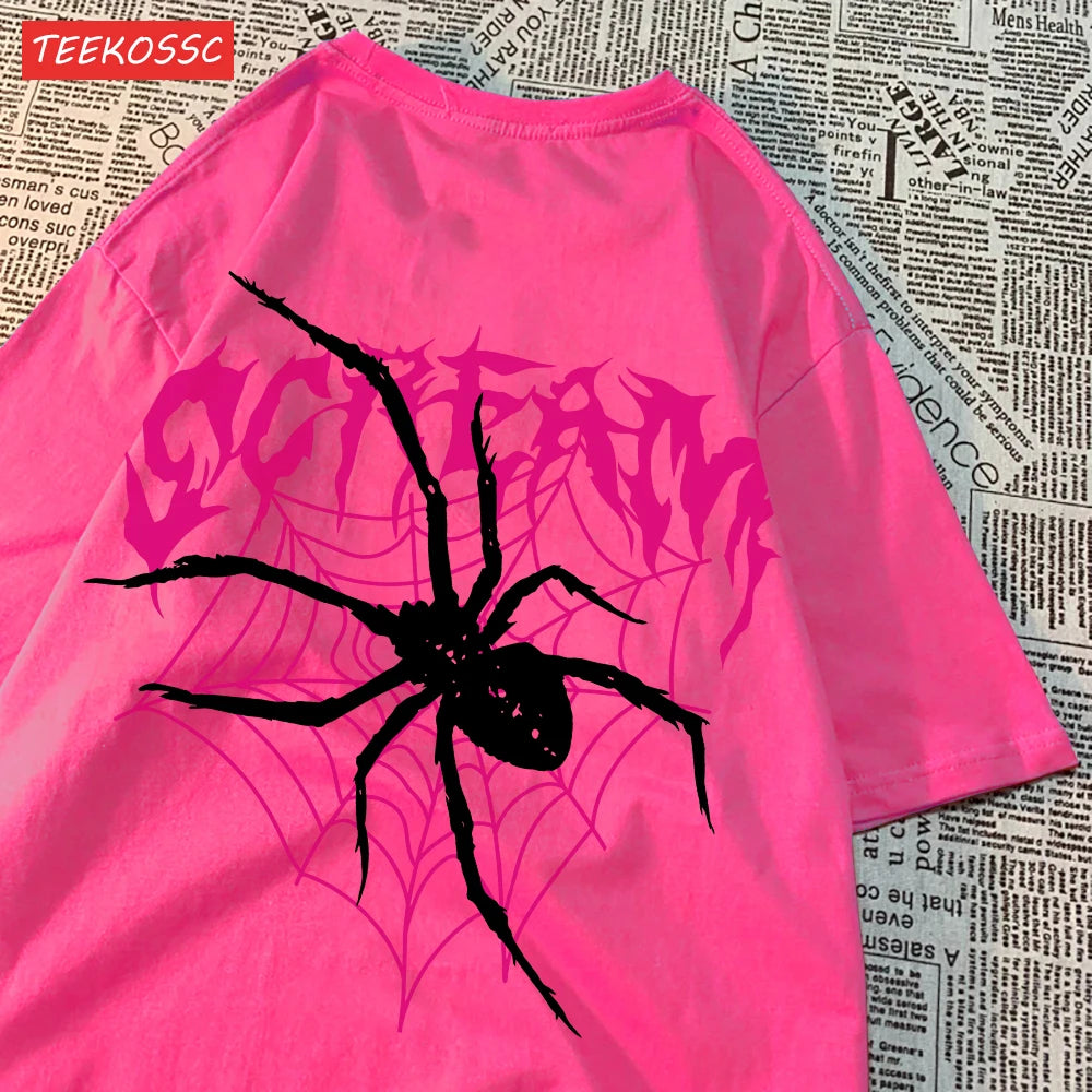 Camisetas informales de algodón para mujer, Tops con estampado de telarañas y grito, ropa femenina de moda de manga corta suave con cuello redondo de gran tamaño YUNO STUDIOS