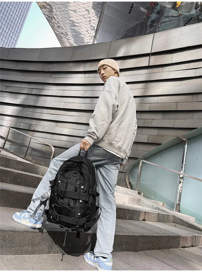 Mochila bolso de skate hombres mujeres moda fresco raya reflectante mochila estudiante mochila personalizada de gran capacidad