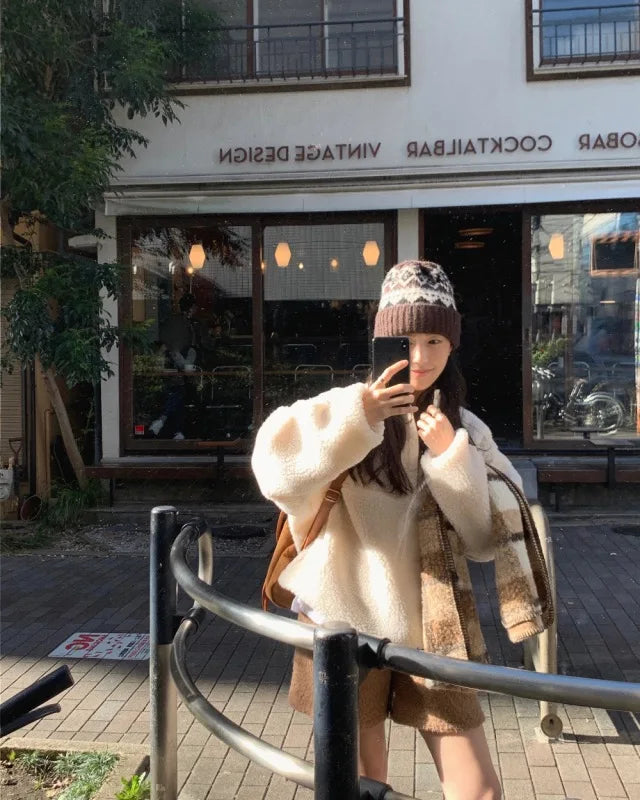 Suda de Terciopelo de Cordero para Mujer, Estilo Hoado y Casual, Cuello Alto, Abrigo Cálido de Manga Larga, Versión Cor... YUNO STUDIOS