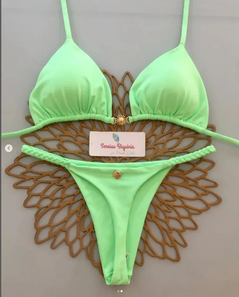 Conjuntos de Bikini sexys con estampado, Tops con cordones y cuello Halter, tangas, traje de baño estilo playero Y2k, trajes de baño para mujer, ropa de playa Куshenльник Ж Salahdhe 2025 YUNO STUDIOS