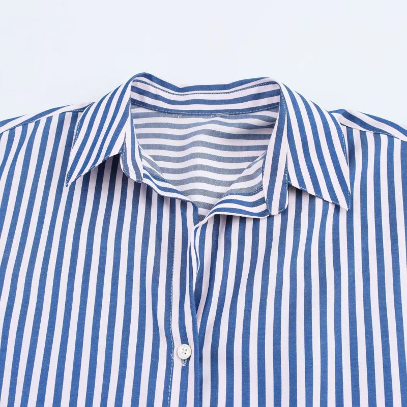 ETJ 2025 primavera de las mujeres nueva moda europea-americana rayas de manga larga solapa versión suelta camisa de popelina selección multicolor