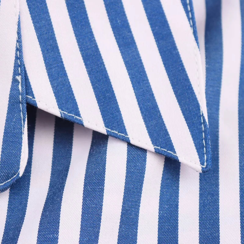 ETJ 2025 primavera de las mujeres nueva moda europea-americana rayas de manga larga solapa versión suelta camisa de popelina selección multicolor YUNO STUDIOS