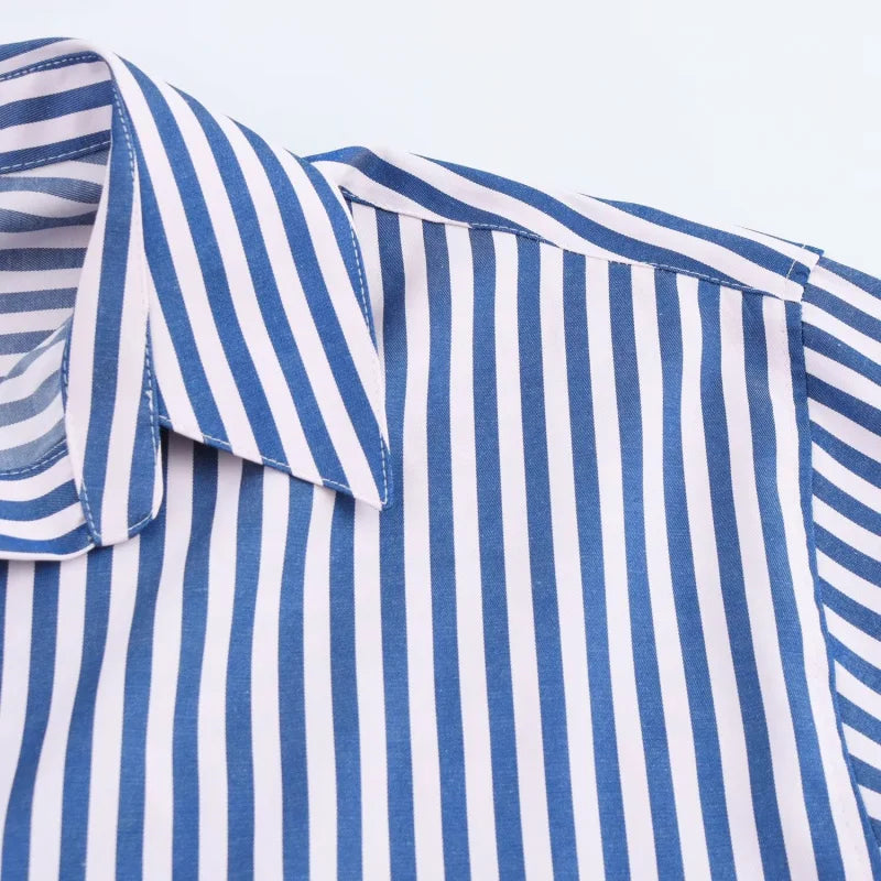 ETJ 2025 primavera de las mujeres nueva moda europea-americana rayas de manga larga solapa versión suelta camisa de popelina selección multicolor YUNO STUDIOS