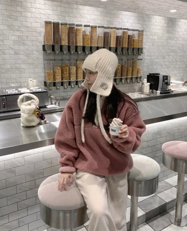 Suda de Terciopelo de Cordero para Mujer, Estilo Hoado y Casual, Cuello Alto, Abrigo Cálido de Manga Larga, Versión Cor...