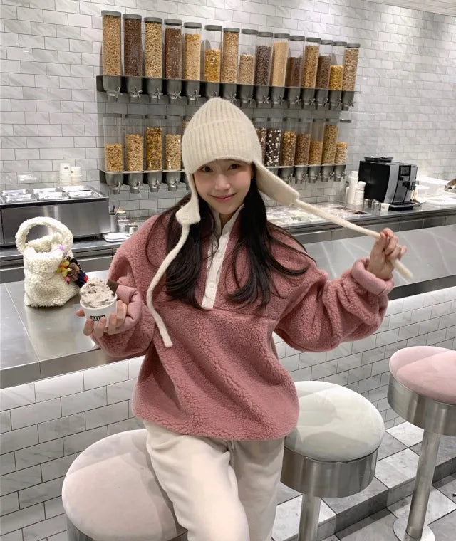 Suda de Terciopelo de Cordero para Mujer, Estilo Hoado y Casual, Cuello Alto, Abrigo Cálido de Manga Larga, Versión Cor... YUNO STUDIOS