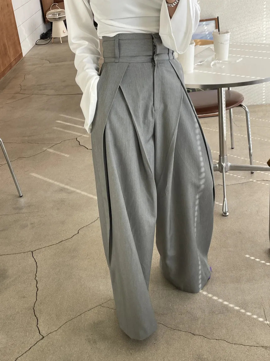 Pantalones largos para mujer, pantalón de pierna ancha, liso, informal, Regular, suelto, Simple, elegante, empalme, Capris ajustados de cintura alta, pantalones de otoño