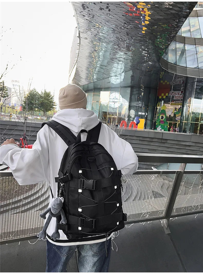 Mochila bolso de skate hombres mujeres moda fresco raya reflectante mochila estudiante mochila personalizada de gran capacidad