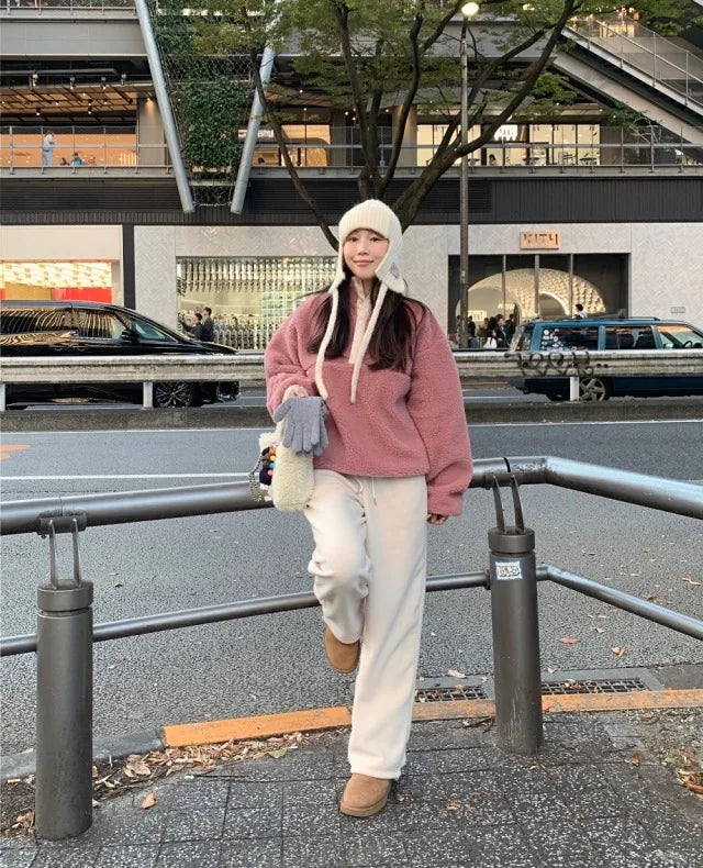 Suda de Terciopelo de Cordero para Mujer, Estilo Hoado y Casual, Cuello Alto, Abrigo Cálido de Manga Larga, Versión Cor...