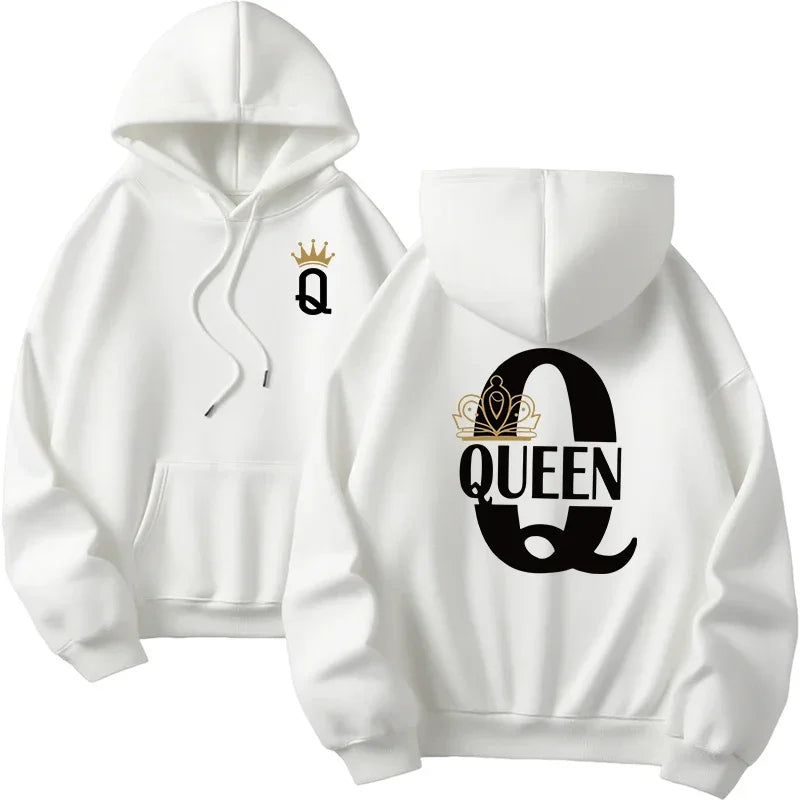 Mujer hombre hogar comodidad al aire libre cálido suelto Casual sudaderas con capucha 2025 nueva llegada parejas sudaderas clásico Queen King estampado pulóver
