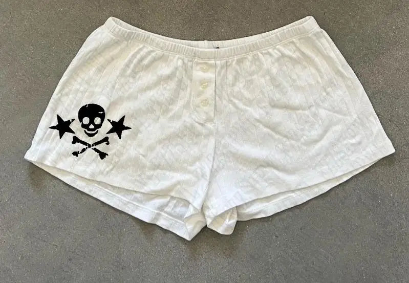 Y2k-pantalones cortos con estampado de calavera para mujer, ropa de calle con gráfico gótico, camisola Vintage de Hip Hop sin mangas, Top corto Sexy Harajuku Punk oscuro YUNO STUDIOS