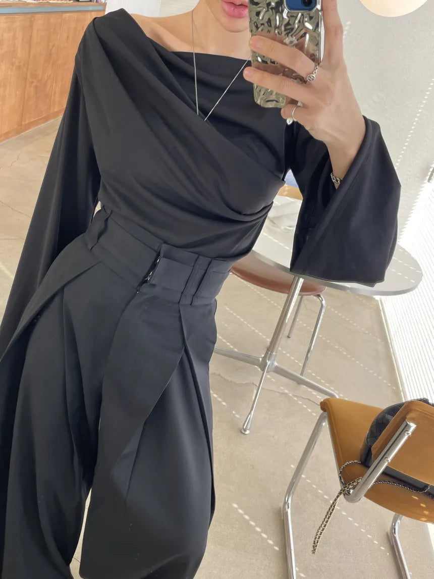 Pantalones largos para mujer, pantalón de pierna ancha, liso, informal, Regular, suelto, Simple, elegante, empalme, Capris ajustados de cintura alta, pantalones de otoño YUNO STUDIOS