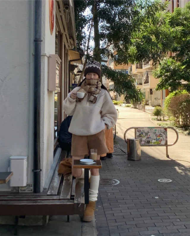 Suda de Terciopelo de Cordero para Mujer, Estilo Hoado y Casual, Cuello Alto, Abrigo Cálido de Manga Larga, Versión Cor...