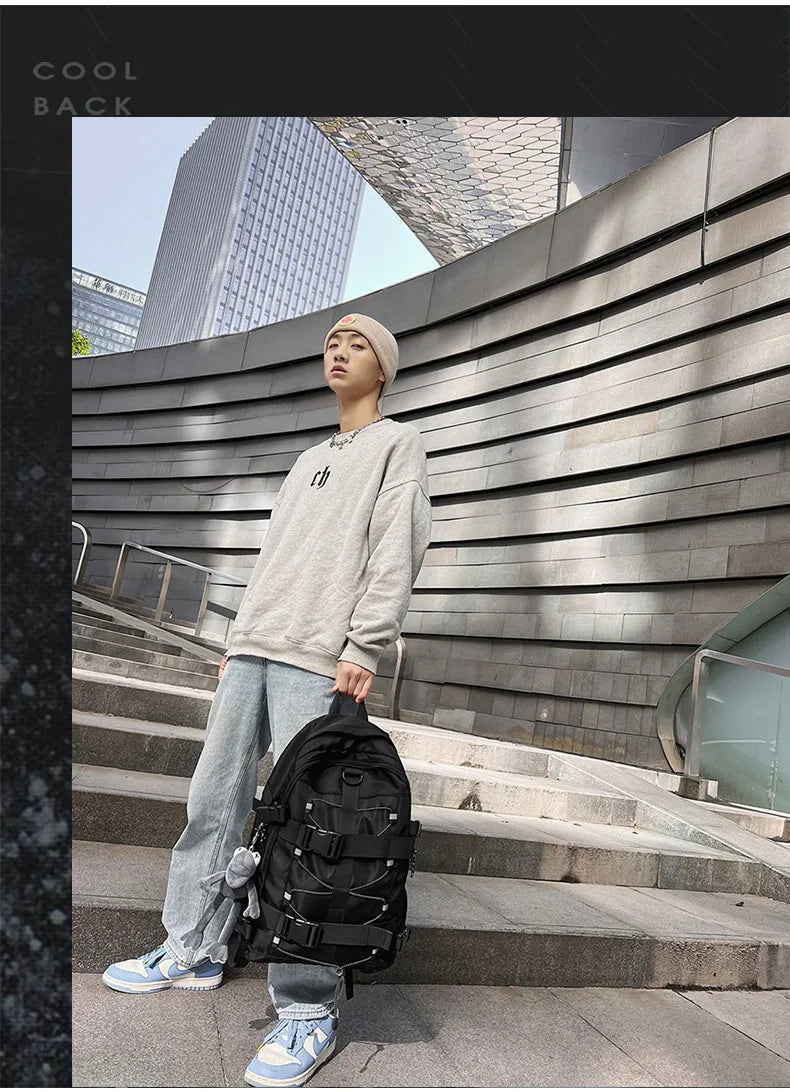 Mochila bolso de skate hombres mujeres moda fresco raya reflectante mochila estudiante mochila personalizada de gran capacidad