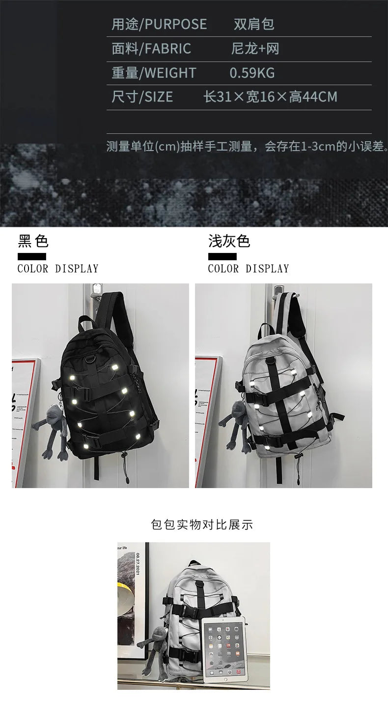 Mochila bolso de skate hombres mujeres moda fresco raya reflectante mochila estudiante mochila personalizada de gran capacidad YUNO STUDIOS