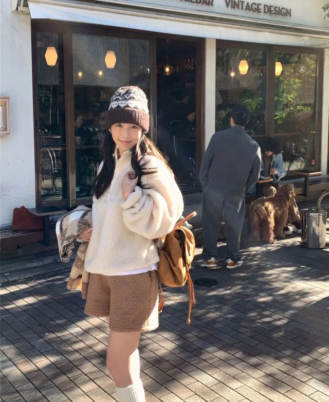 Suda de Terciopelo de Cordero para Mujer, Estilo Hoado y Casual, Cuello Alto, Abrigo Cálido de Manga Larga, Versión Cor... YUNO STUDIOS