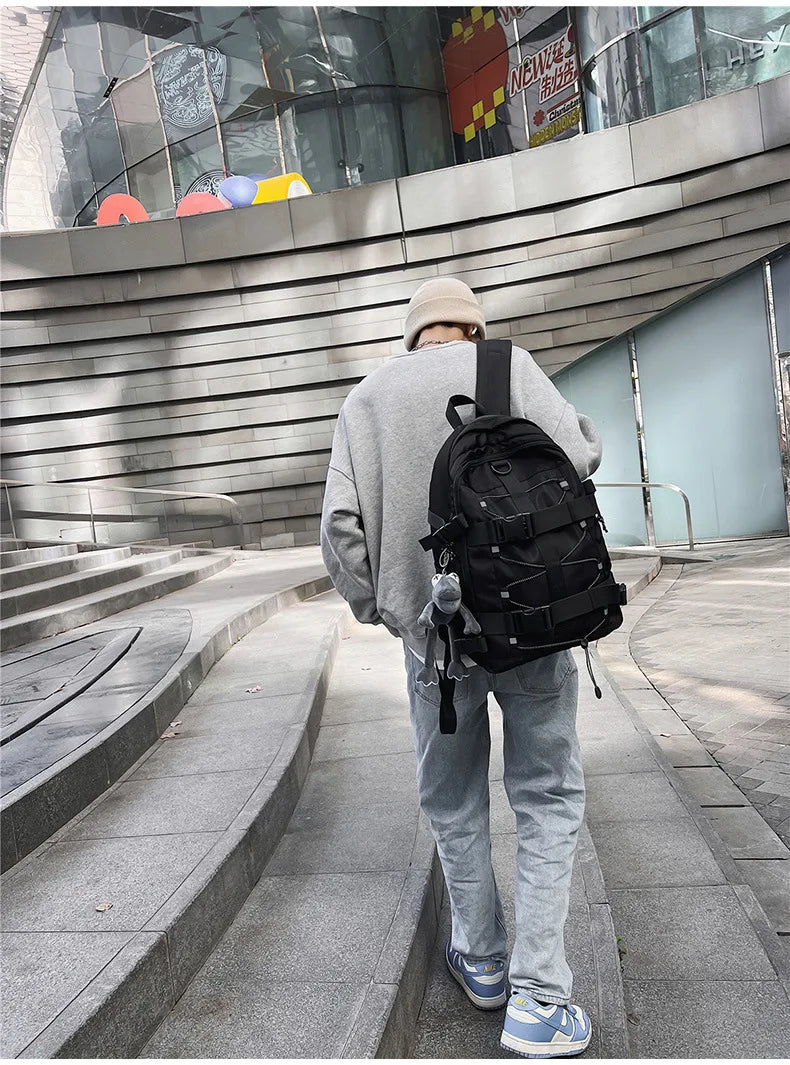 Mochila bolso de skate hombres mujeres moda fresco raya reflectante mochila estudiante mochila personalizada de gran capacidad