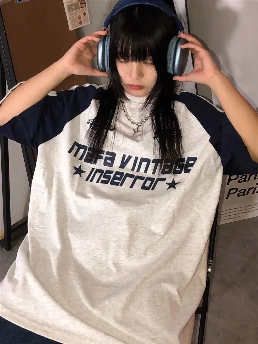 Y2K-ropa de calle Vintage coreana, camisetas informales Acubi Harajuku Egirl de manga corta, camisetas de estética Grunge de gran tamaño, Tops, ropa