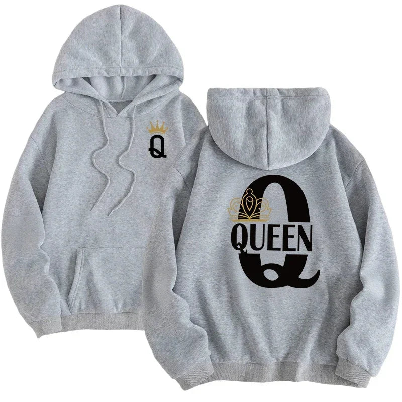 Mujer hombre hogar comodidad al aire libre cálido suelto Casual sudaderas con capucha 2025 nueva llegada parejas sudaderas clásico Queen King estampado pulóver