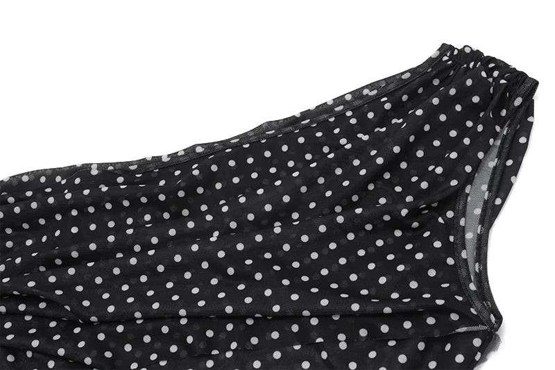 WhereMery Vintage lunares sin mangas Slim Crop Tops Y2K Sexy hombro inclinado chaleco de mujer 2025 verano Casual Fiesta Club Camis