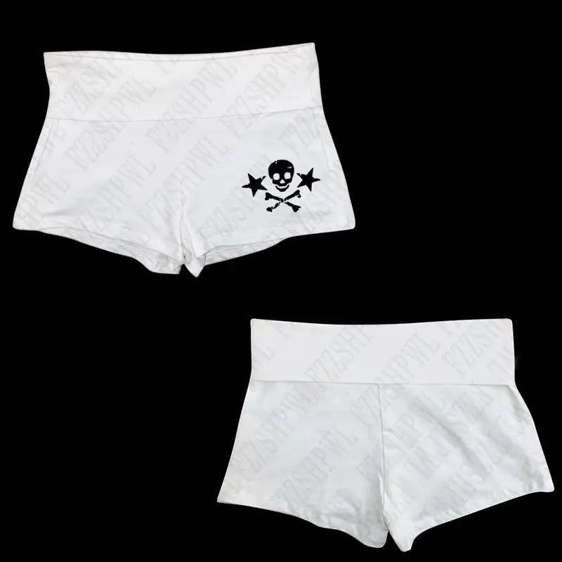 Y2k-pantalones cortos con estampado de calavera para mujer, ropa de calle con gráfico gótico, camisola Vintage de Hip Hop sin mangas, Top corto Sexy Harajuku Punk oscuro YUNO STUDIOS