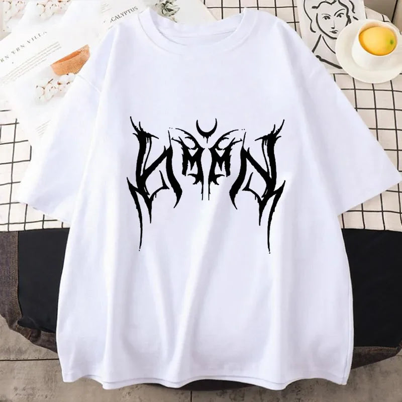 Camiseta Y2K para mujer, camiseta holgada de estilo Hip-Hop con estampado de letras Punk para mujer, Tops de manga corta de gran tamaño Harajuku, ropa Y2K, camiseta Vintage YUNO STUDIOS