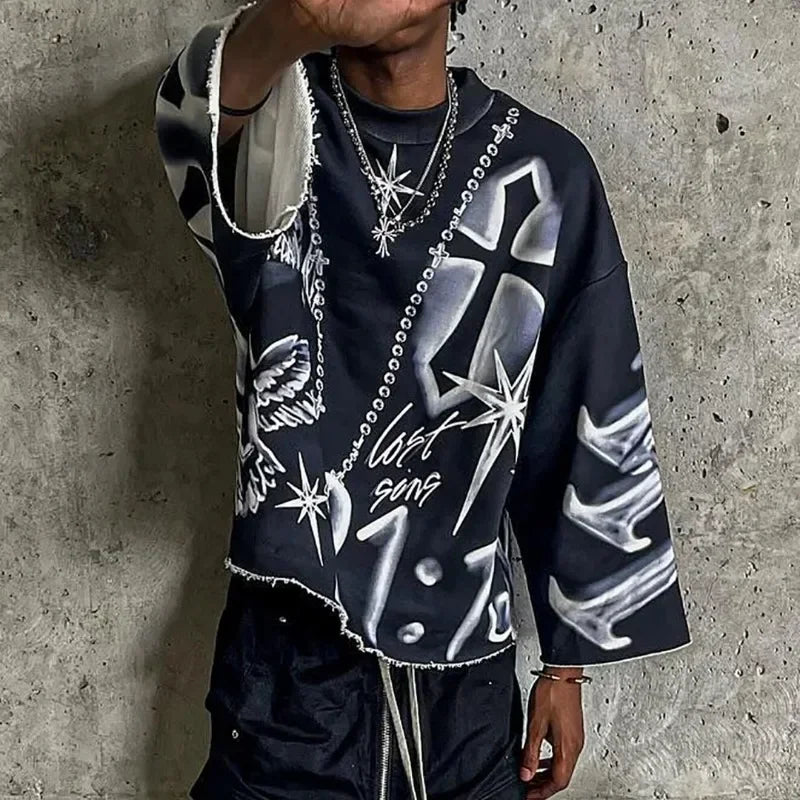 Nueva sudadera retro americana de calle hip-hop de gran tamaño con estampado de manga larga para hombres Y2k Harajuku moda casual suelta pareja sudadera