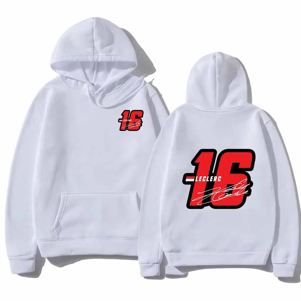 Sudaderas con capucha de moda Sudaderas gráficas Cordón suelto Número 16 Charles Leclerc Racer Jersey con capucha estampado Tops unisex