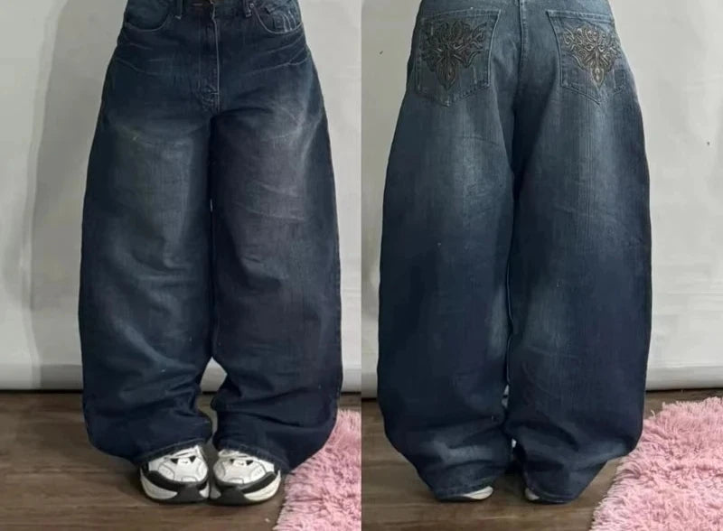 Pantalones vaqueros Vintage para hombre y mujer, Jeans anchos de cintura alta, varios bolsillos, azul lavado, Y2K, Harajuku, calle, nuevo