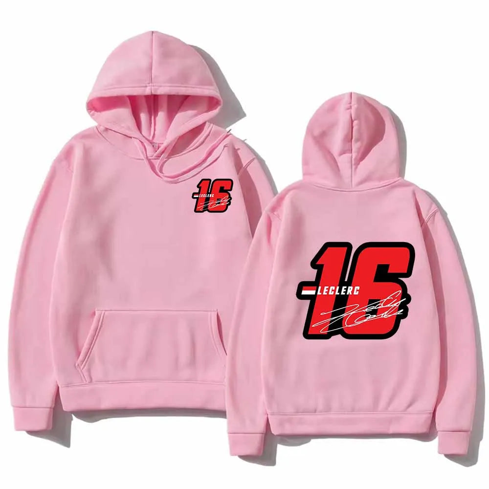 Sudaderas con capucha de moda Sudaderas gráficas Cordón suelto Número 16 Charles Leclerc Racer Jersey con capucha estampado Tops unisex