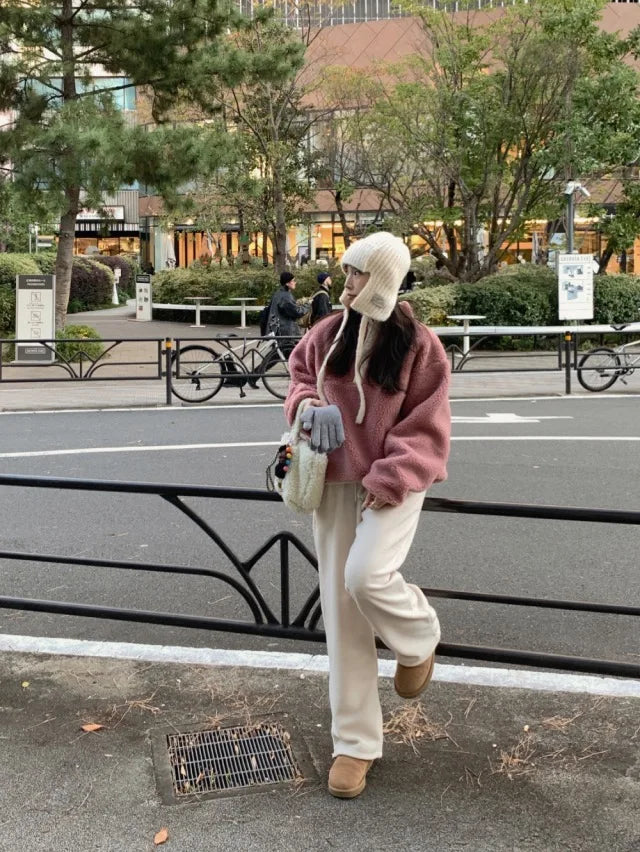 Suda de Terciopelo de Cordero para Mujer, Estilo Hoado y Casual, Cuello Alto, Abrigo Cálido de Manga Larga, Versión Cor...