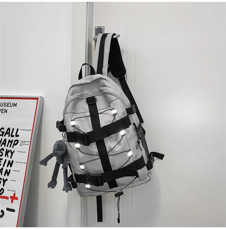 Mochila bolso de skate hombres mujeres moda fresco raya reflectante mochila estudiante mochila personalizada de gran capacidad YUNO STUDIOS