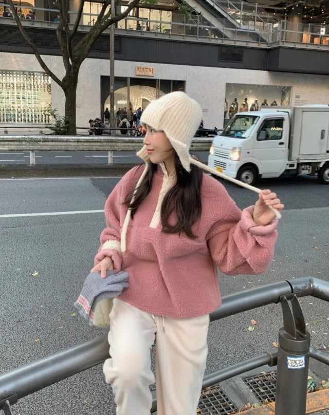 Suda de Terciopelo de Cordero para Mujer, Estilo Hoado y Casual, Cuello Alto, Abrigo Cálido de Manga Larga, Versión Cor...