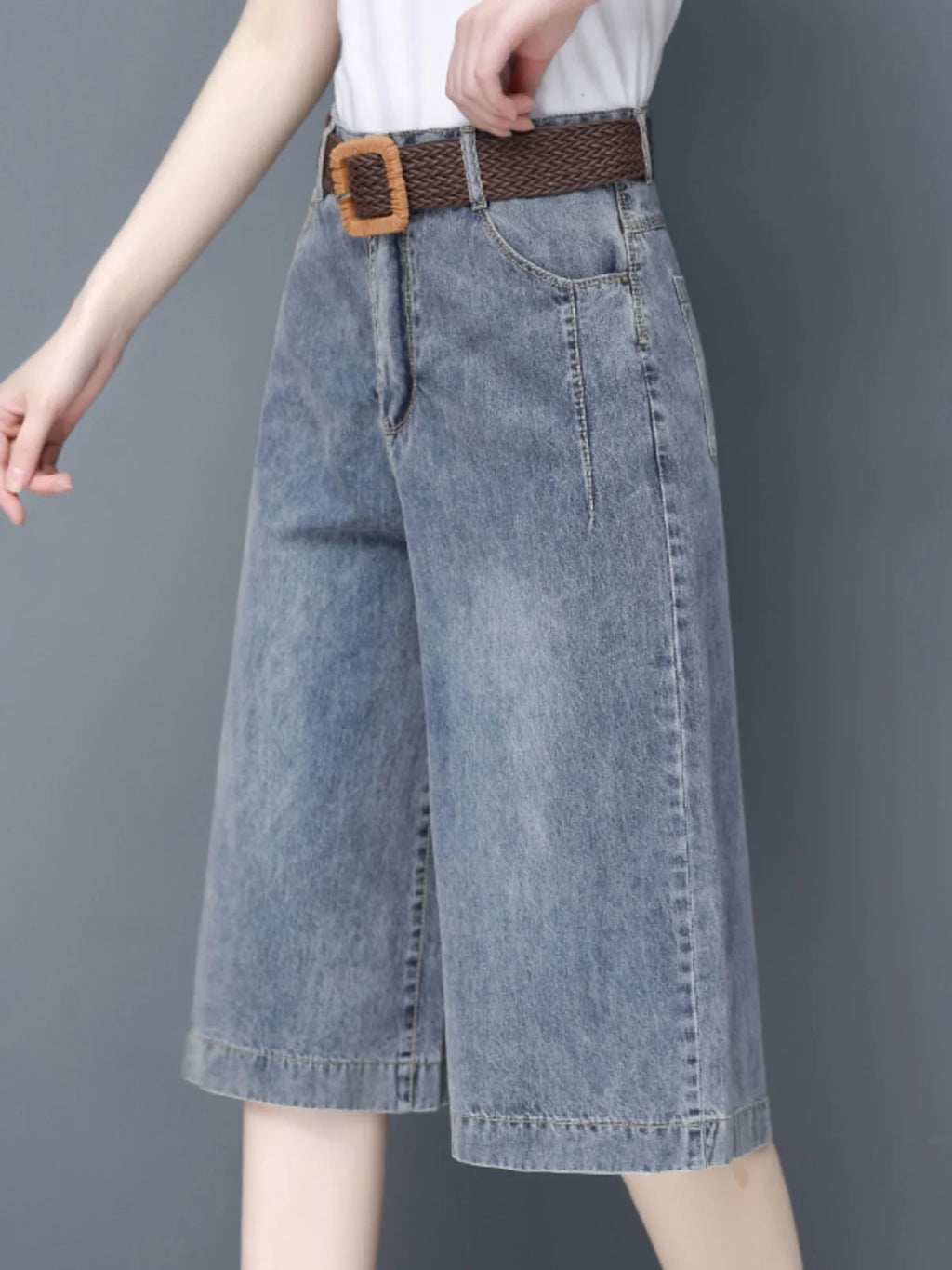 Plones vaqueros de pierna ancha de cintura alta para mujer, novedad de verano, estilo fino, cinco-siete, sueltos, adeaz... YUNO STUDIOS