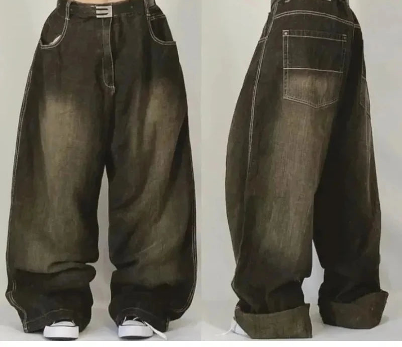 Pantalones vaqueros Vintage para hombre y mujer, Jeans anchos de cintura alta, varios bolsillos, azul lavado, Y2K, Harajuku, calle, nuevo