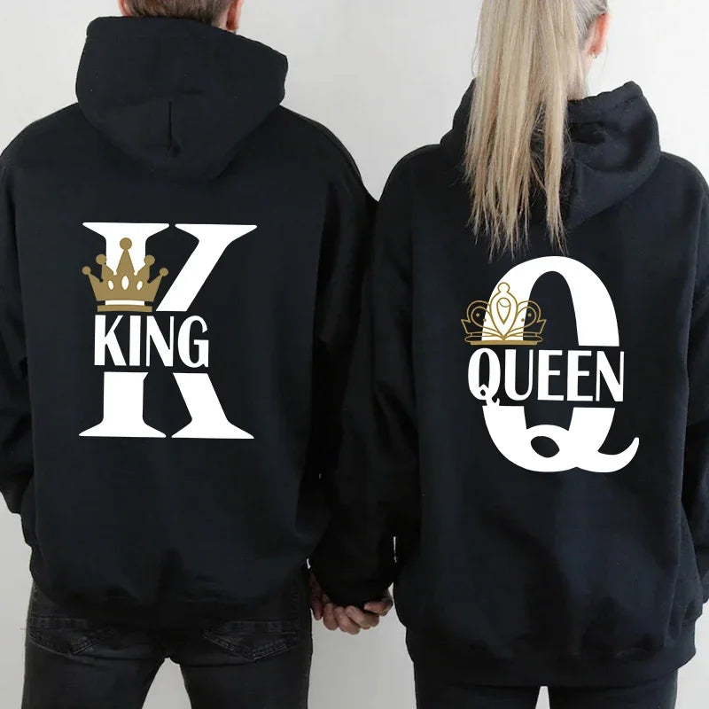 Mujer hombre hogar comodidad al aire libre cálido suelto Casual sudaderas con capucha 2025 nueva llegada parejas sudaderas clásico Queen King estampado pulóver