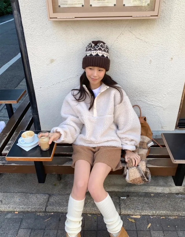 Suda de Terciopelo de Cordero para Mujer, Estilo Hoado y Casual, Cuello Alto, Abrigo Cálido de Manga Larga, Versión Cor... YUNO STUDIOS