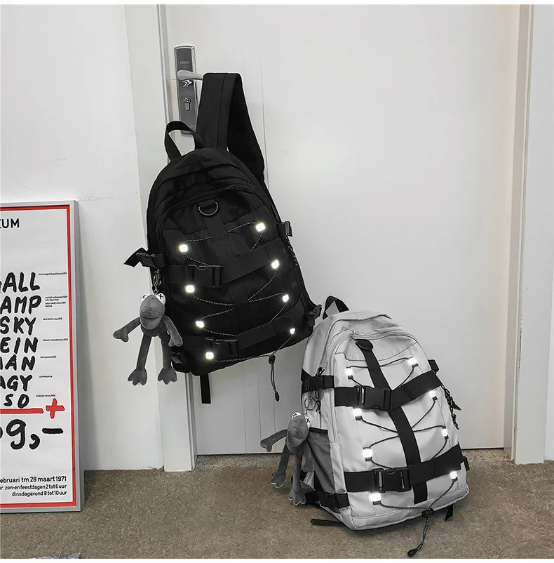 Mochila bolso de skate hombres mujeres moda fresco raya reflectante mochila estudiante mochila personalizada de gran capacidad YUNO STUDIOS