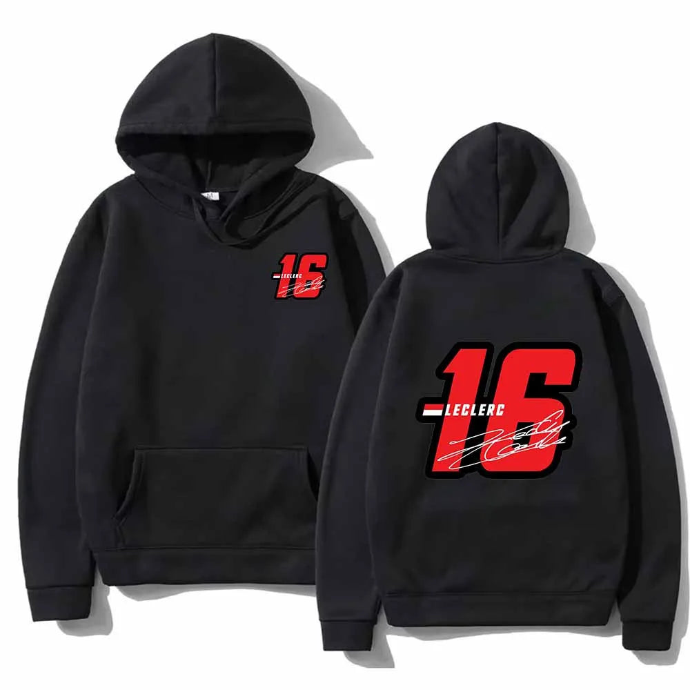 Sudaderas con capucha de moda Sudaderas gráficas Cordón suelto Número 16 Charles Leclerc Racer Jersey con capucha estampado Tops unisex YUNO STUDIOS