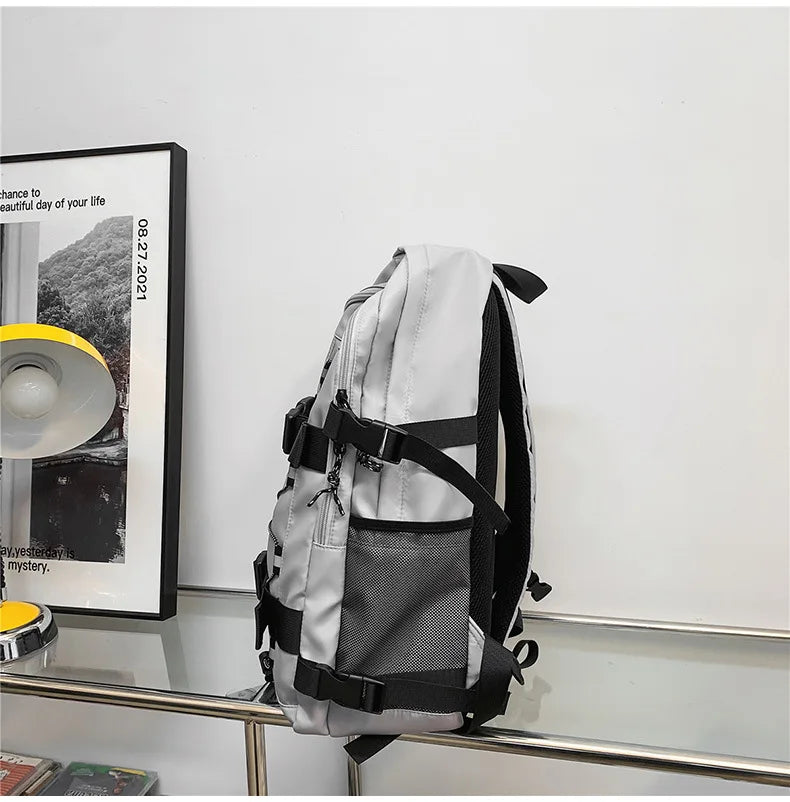 Mochila bolso de skate hombres mujeres moda fresco raya reflectante mochila estudiante mochila personalizada de gran capacidad