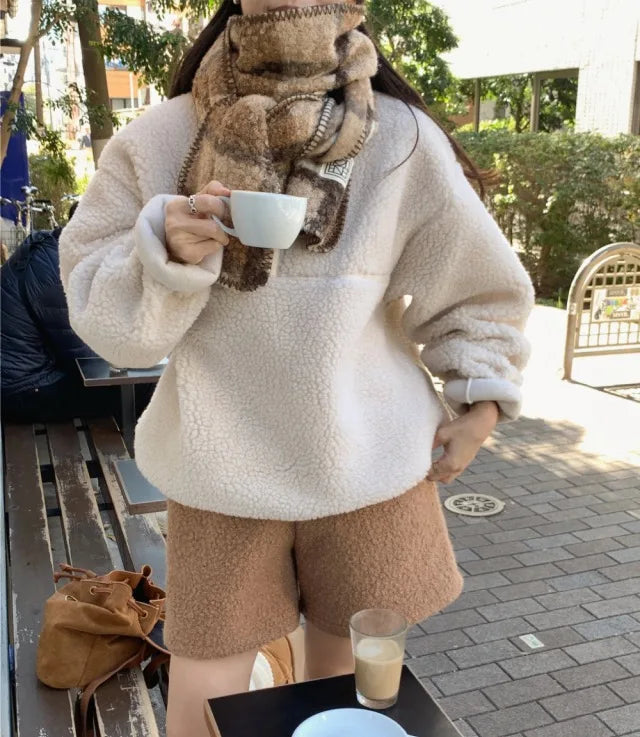 Suda de Terciopelo de Cordero para Mujer, Estilo Hoado y Casual, Cuello Alto, Abrigo Cálido de Manga Larga, Versión Cor... YUNO STUDIOS