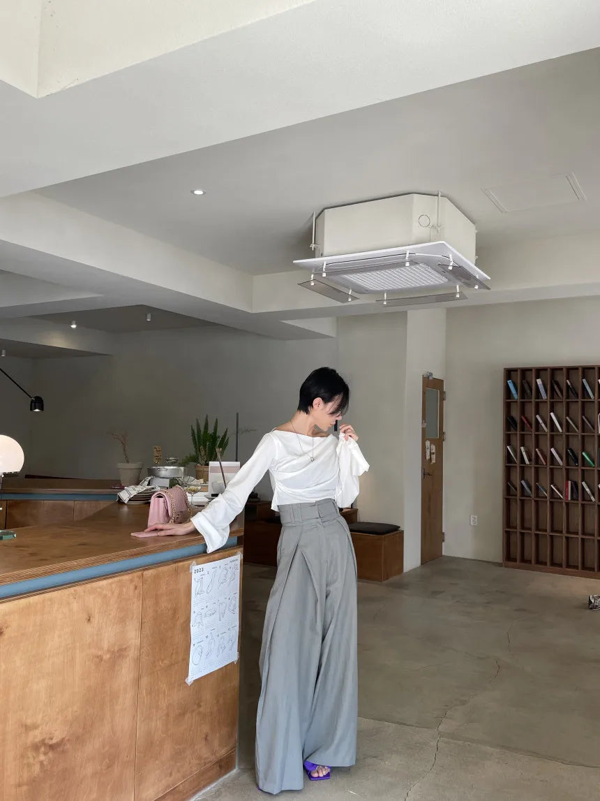 Pantalones largos para mujer, pantalón de pierna ancha, liso, informal, Regular, suelto, Simple, elegante, empalme, Capris ajustados de cintura alta, pantalones de otoño YUNO STUDIOS