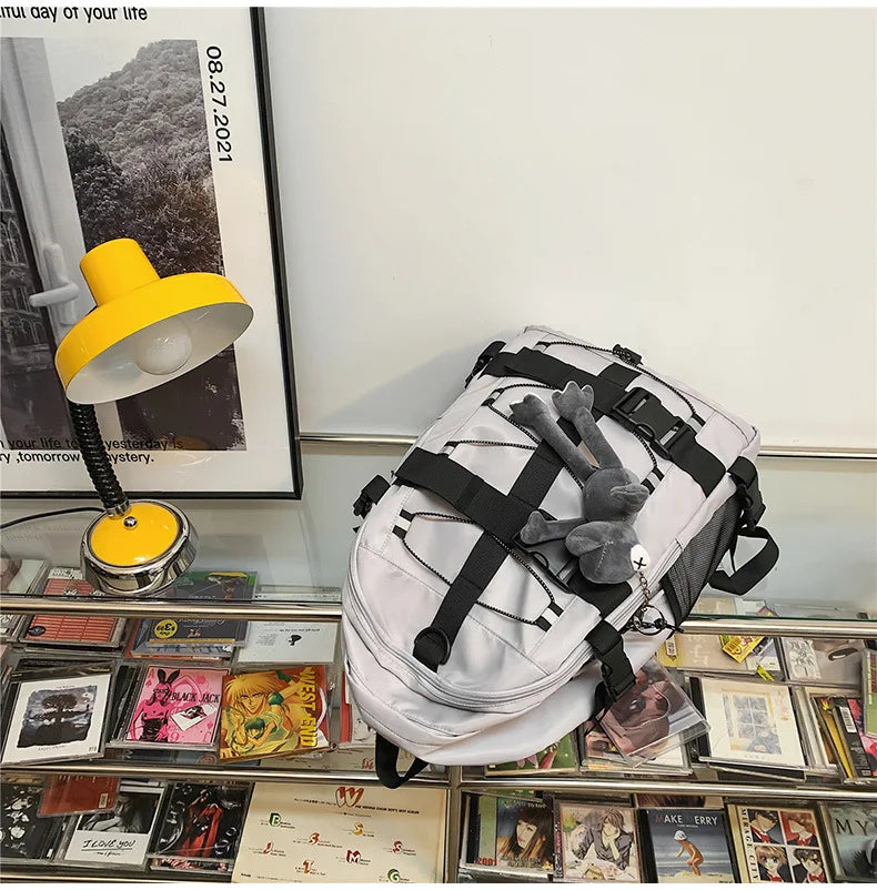 Mochila bolso de skate hombres mujeres moda fresco raya reflectante mochila estudiante mochila personalizada de gran capacidad YUNO STUDIOS