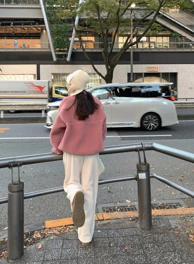 Suda de Terciopelo de Cordero para Mujer, Estilo Hoado y Casual, Cuello Alto, Abrigo Cálido de Manga Larga, Versión Cor...