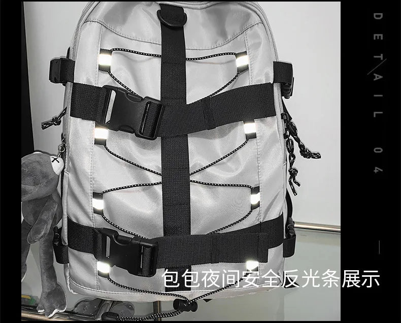 Mochila bolso de skate hombres mujeres moda fresco raya reflectante mochila estudiante mochila personalizada de gran capacidad