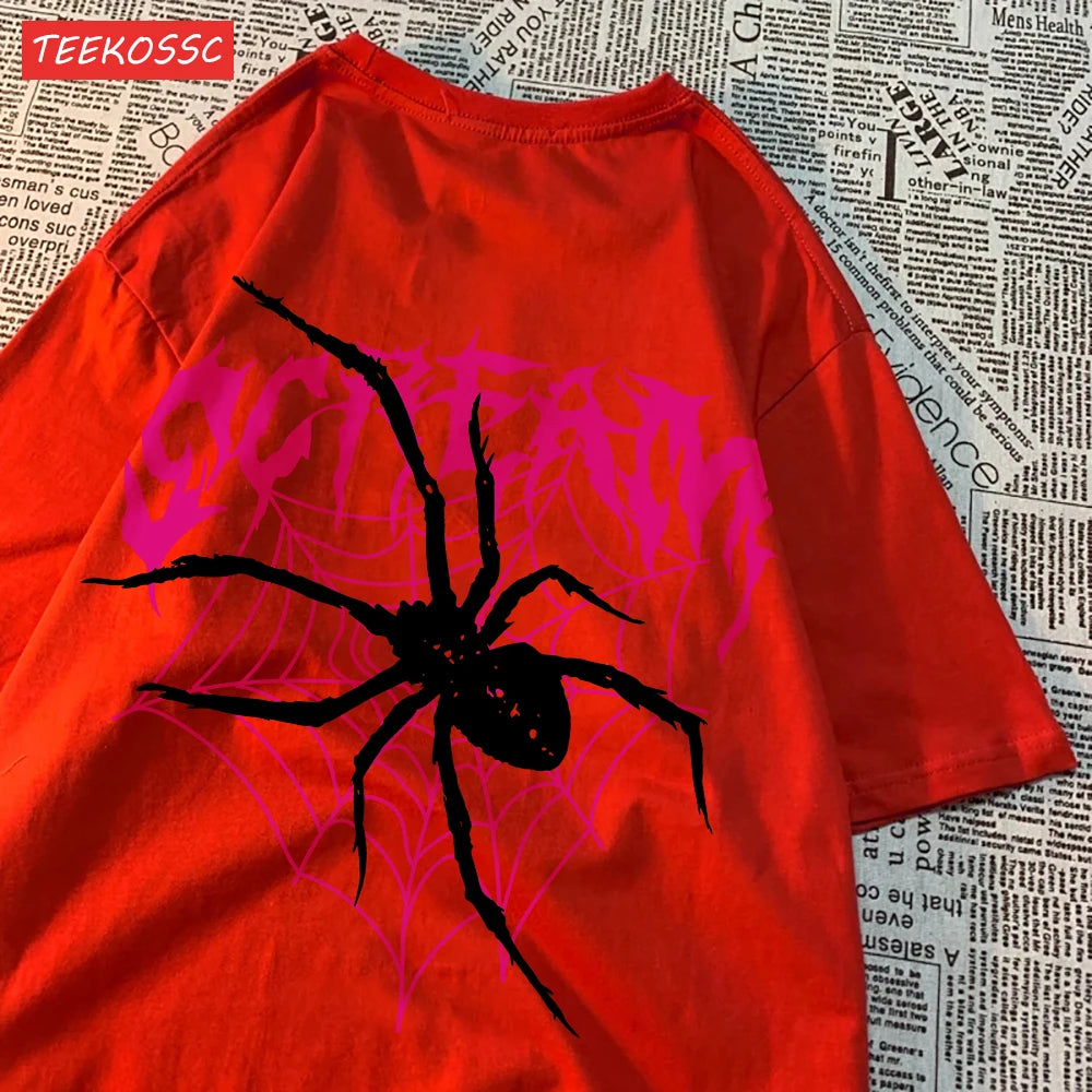 Camisetas informales de algodón para mujer, Tops con estampado de telarañas y grito, ropa femenina de moda de manga corta suave con cuello redondo de gran tamaño YUNO STUDIOS