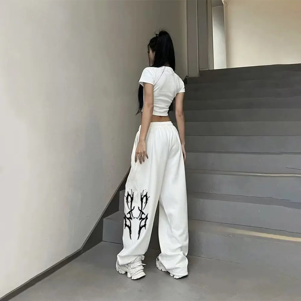 Pantalones de chándal americanos sueltos rectos Hiphop Jazz Dance algodón impreso pantalones de pierna ancha Casual estilo perezoso pantalones deportivos de Hip-hop