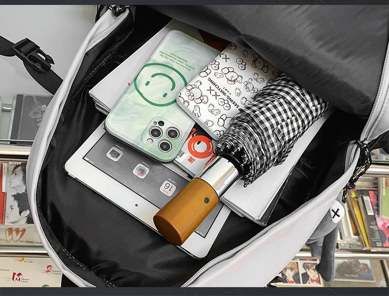 Mochila bolso de skate hombres mujeres moda fresco raya reflectante mochila estudiante mochila personalizada de gran capacidad YUNO STUDIOS