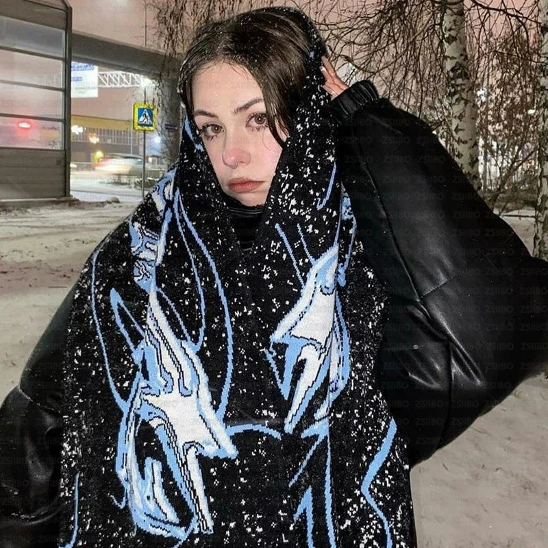 Bufanda de punto con flecos de Jacquard para invierno, ropa de calle de moda, calentador de cuello para parejas, novedad de Instagram YUNO STUDIOS